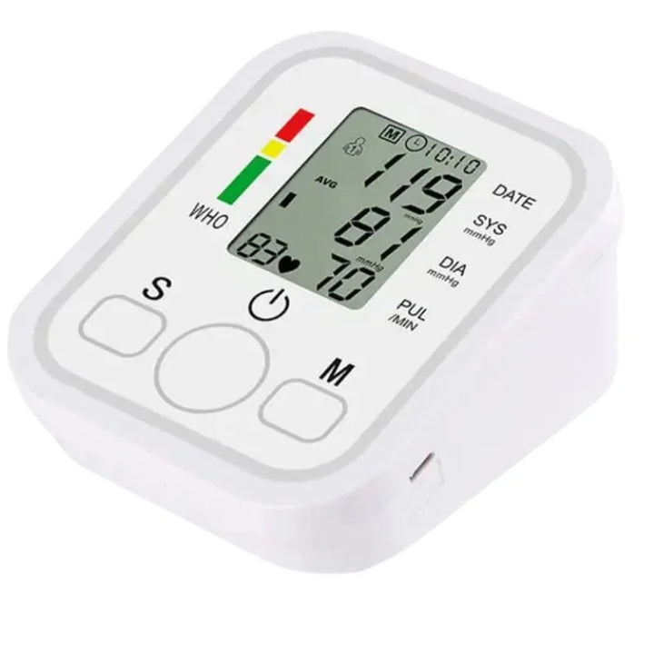 Automatic Arm Blood Pressure Monitor with Digital LCD Display, USB Rechargeable BP Machine with Cuff, Home Health Care Device for Heart Rate & Pulse