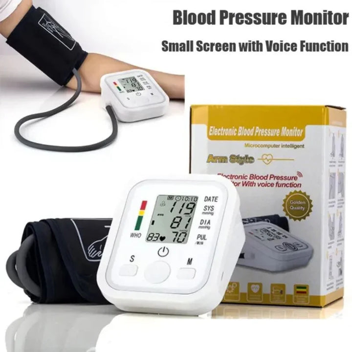 Automatic Arm Blood Pressure Monitor with Digital LCD Display, USB Rechargeable BP Machine with Cuff, Home Health Care Device for Heart Rate & Pulse