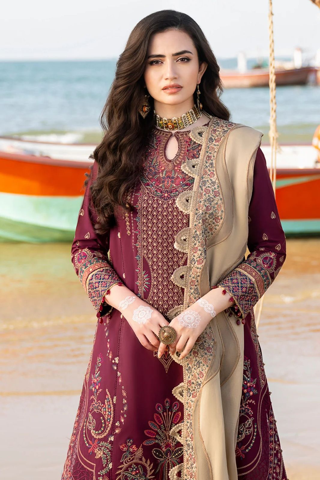 JAZMIN Lawn Cotton Suit With Organza Dupatta