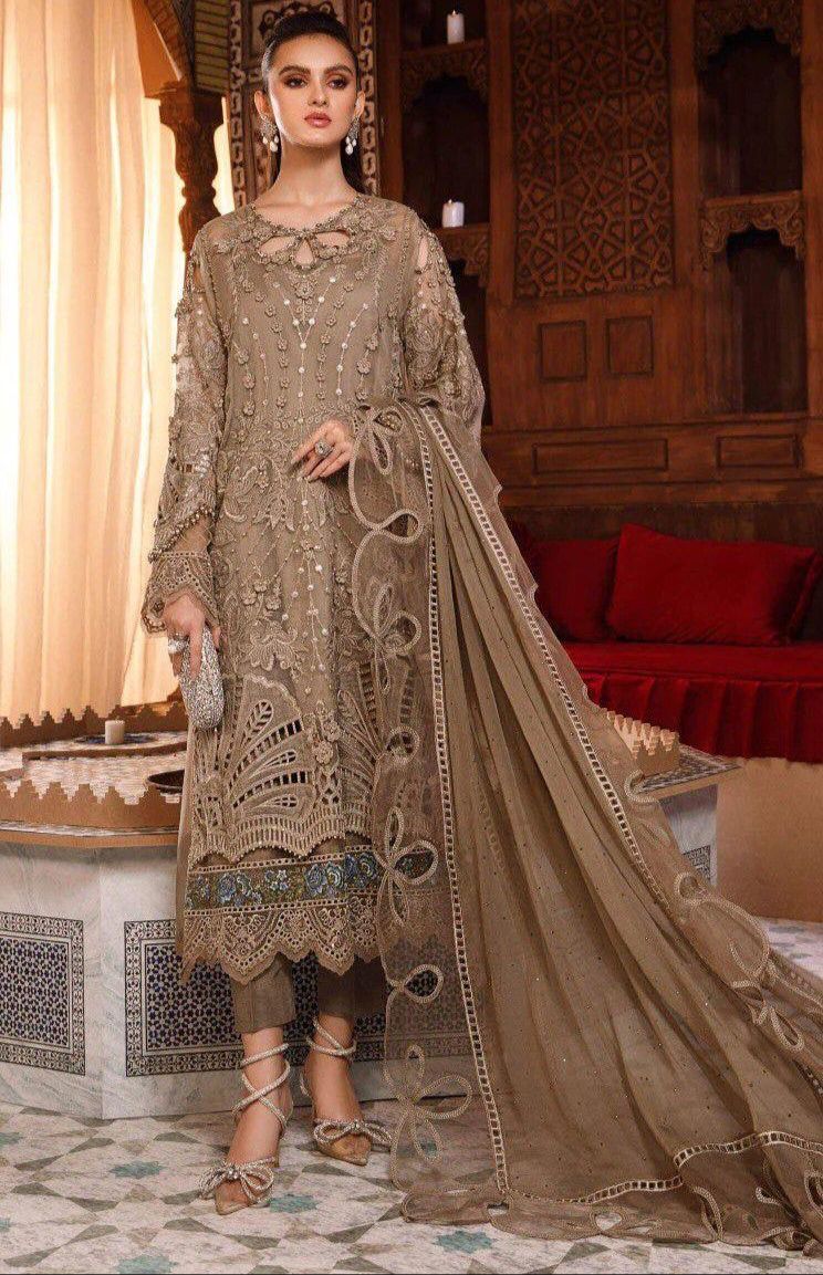 MARIA B Heavy Embroidered Front With Handwork & Stone Work WITH Heavy 3D flower Attach With Stone Punch