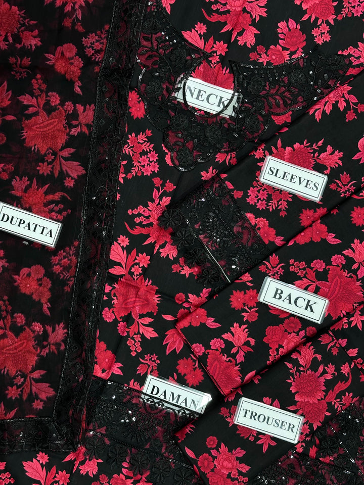 ANEELA’S Unstitch Replica  FABRIC LAWN Suit With CHIFFON embroidered Dupatta