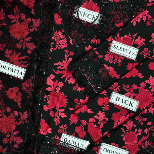 ANEELA’S Unstitch Replica  FABRIC LAWN Suit With CHIFFON embroidered Dupatta