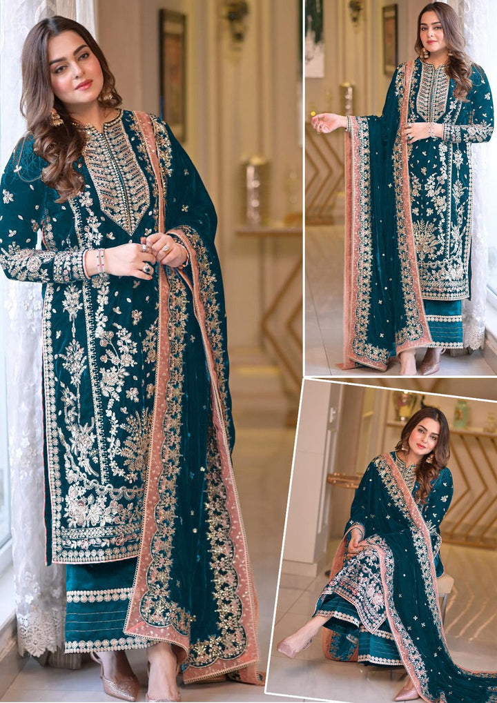 Aneela's Luxury Embroidered Chiffon Wedding Collection- Black With Chiffon Duppata - King Copy