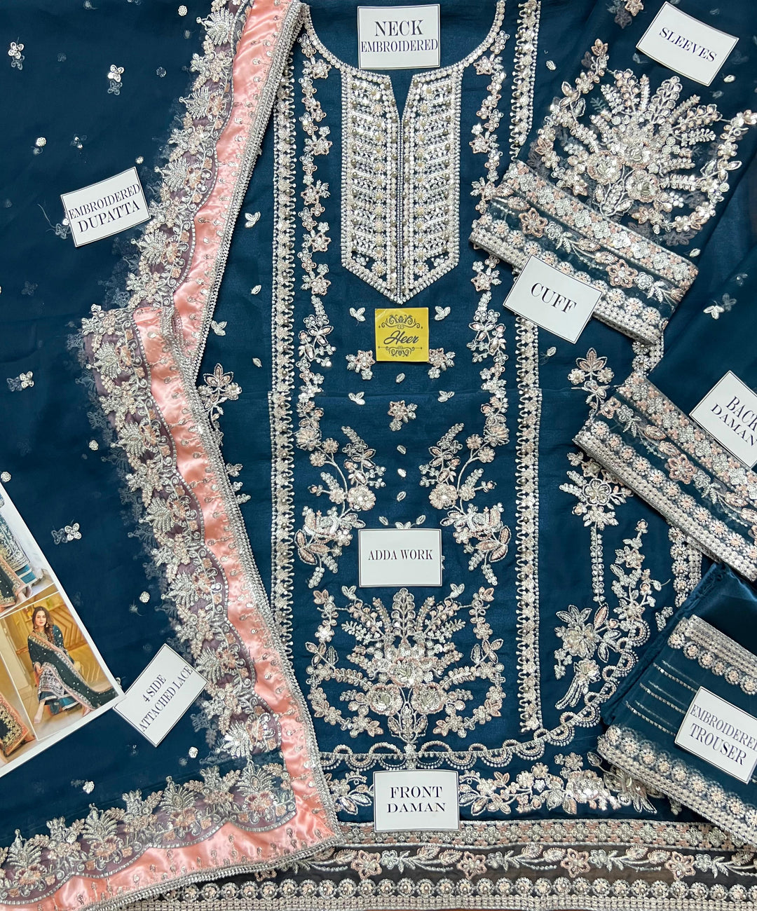 Aneela's Luxury Embroidered Chiffon Wedding Collection- Black With Chiffon Duppata - King Copy