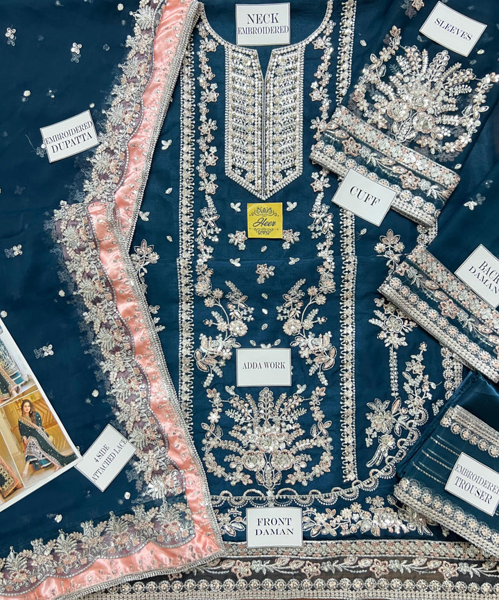 Aneela's Luxury Embroidered Chiffon Wedding Collection- Black With Chiffon Duppata - King Copy