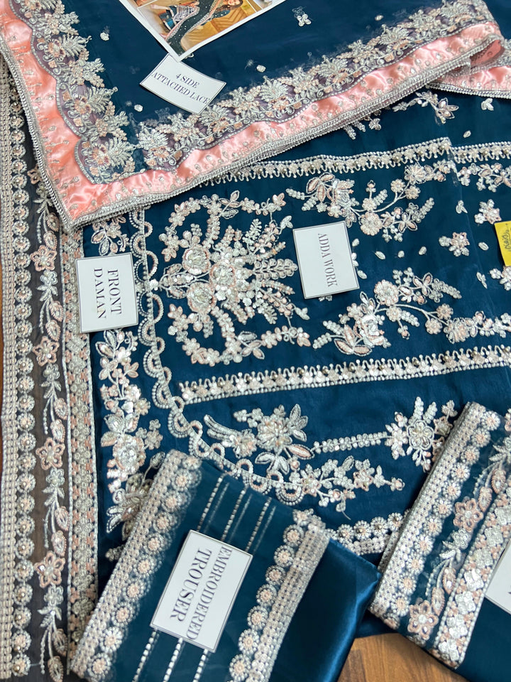 Aneela's Luxury Embroidered Chiffon Wedding Collection- Black With Chiffon Duppata - King Copy