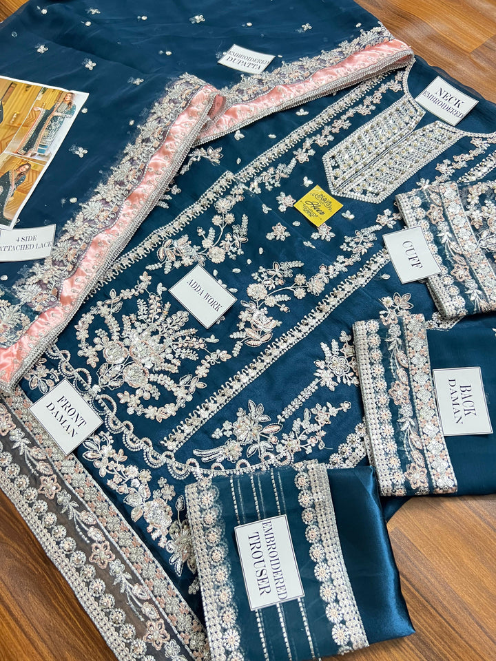 Aneela's Luxury Embroidered Chiffon Wedding Collection- Black With Chiffon Duppata - King Copy