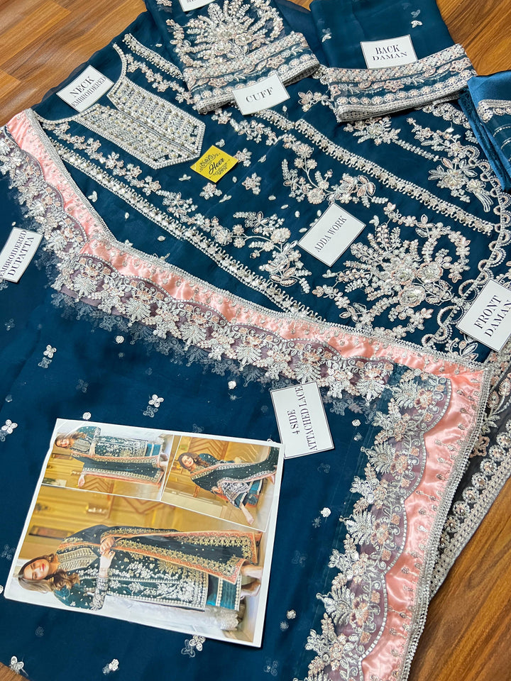 Aneela's Luxury Embroidered Chiffon Wedding Collection- Black With Chiffon Duppata - King Copy