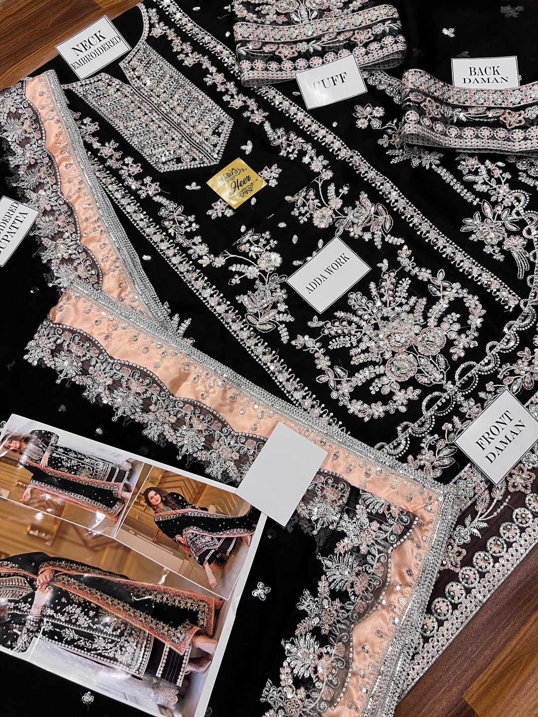 Aneela's Luxury Embroidered Chiffon Wedding Collection- Black With Chiffon Duppata - King Copy