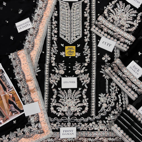 Aneela's Luxury Embroidered Chiffon Wedding Collection- Black With Chiffon Duppata - King Copy