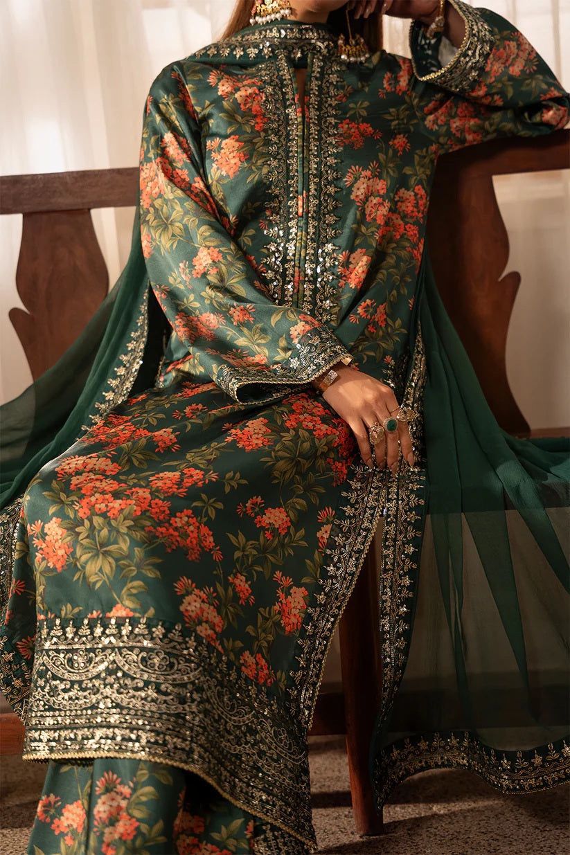 ✨ Luxury Printed Shamoz Silk Heavy Embroidered Suit with Chiffon Dupatta ✨