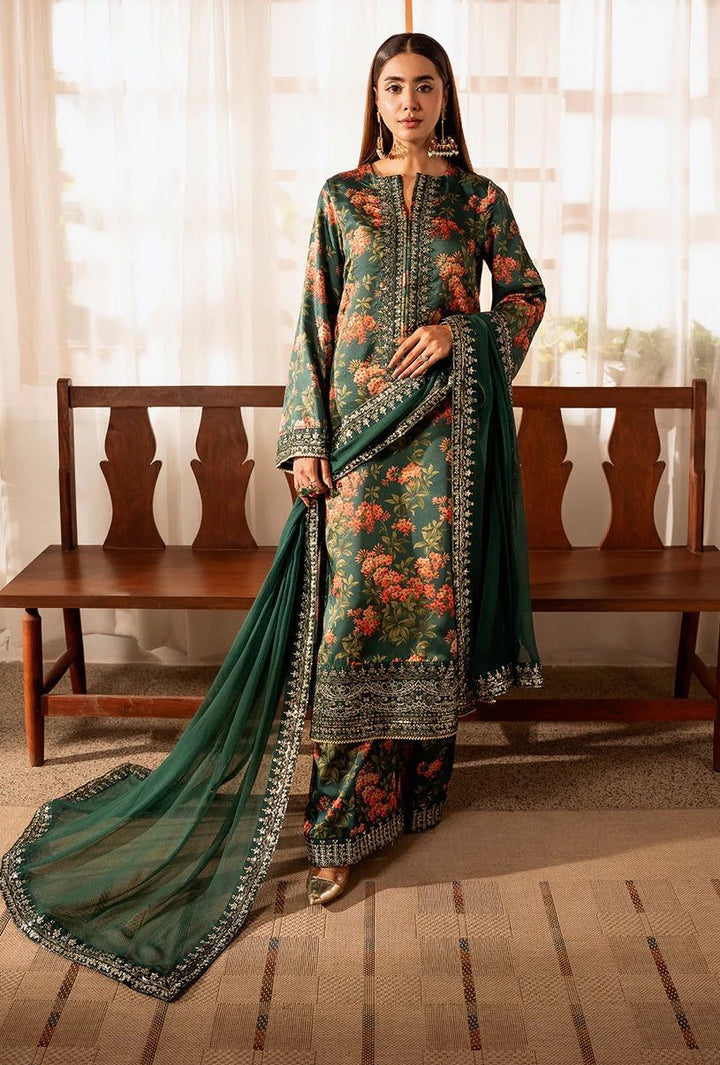✨ Luxury Printed Shamoz Silk Heavy Embroidered Suit with Chiffon Dupatta ✨