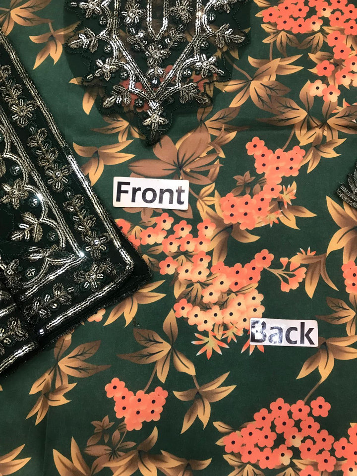 ✨ Luxury Printed Shamoz Silk Heavy Embroidered Suit with Chiffon Dupatta ✨