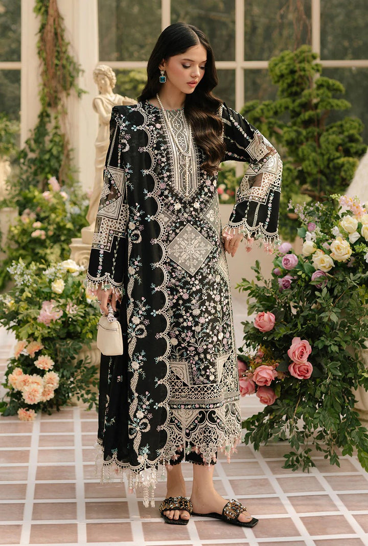 🌸 Designer Bin Ilyas Heavy Embroidered Chikankari Lawn – Black 🌸