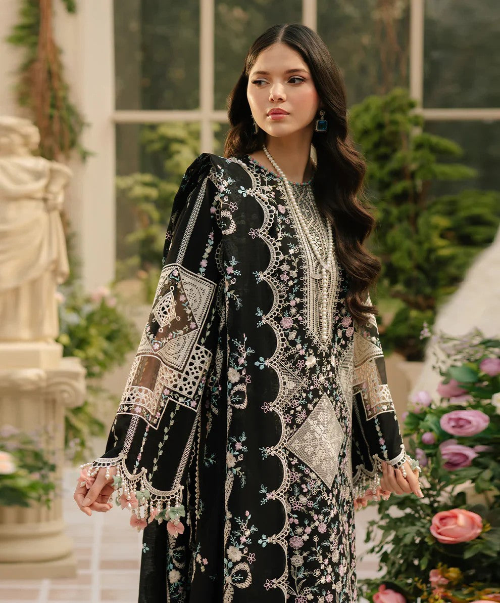 🌸 Designer Bin Ilyas Heavy Embroidered Chikankari Lawn – Black 🌸