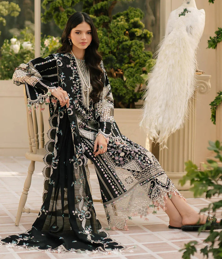 🌸 Designer Bin Ilyas Heavy Embroidered Chikankari Lawn – Black 🌸
