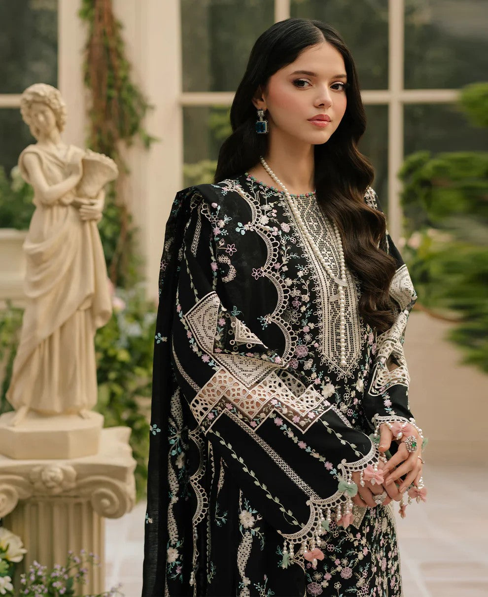 🌸 Designer Bin Ilyas Heavy Embroidered Chikankari Lawn – Black 🌸