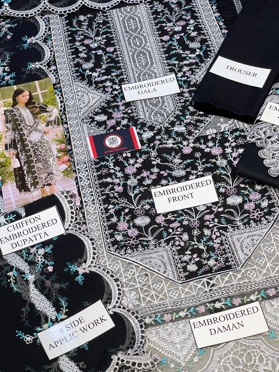 🌸 Designer Bin Ilyas Heavy Embroidered Chikankari Lawn – Black 🌸