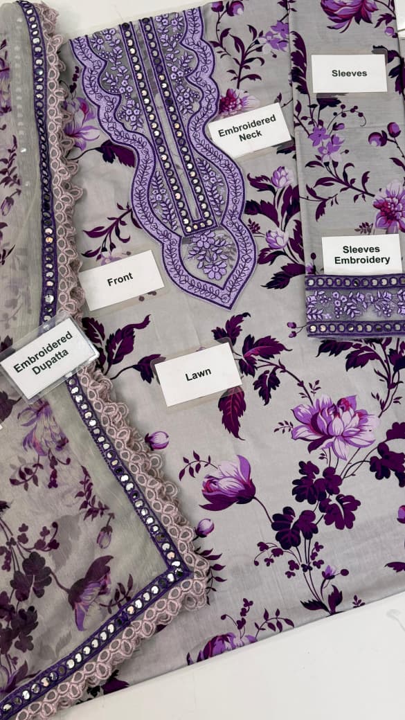 👑 Aneela’s Lawn 3PC Hit Code – Luxury Embroidered & Printed Unstitched Suit 👑