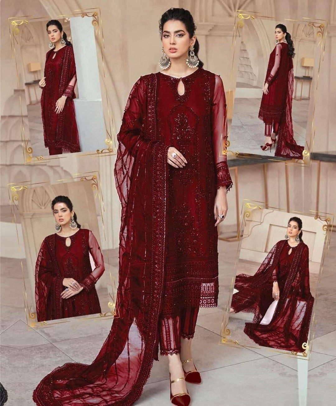 👑 MUSHQ Wedding Edition – Hand Adda Work Heavy Net Embroidered 3PC 👑