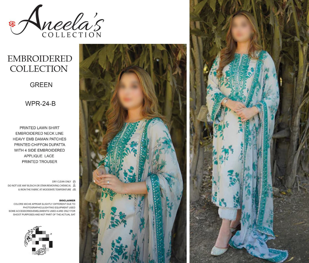 ✨ ANEELA’S Lawn Luxury – 9MM Sequence Embroidered 3PC with Chiffon Dupatta ✨