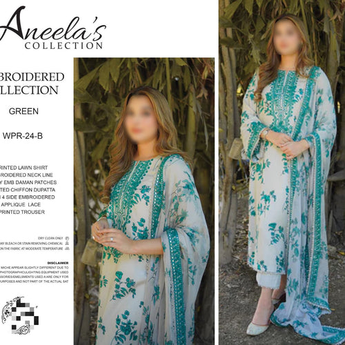 ✨ ANEELA’S Lawn Luxury – 9MM Sequence Embroidered 3PC with Chiffon Dupatta ✨