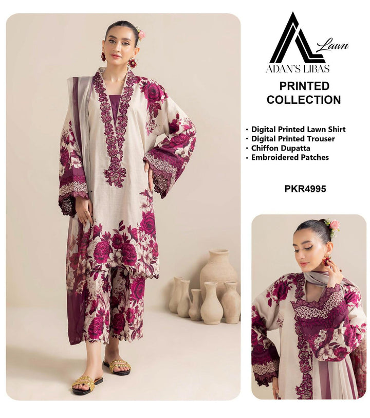 🌸 Adan Libas ADL-09 | Lawn & Chiffon Suit ✨ Al Nisa Embroidery Collection 🌿