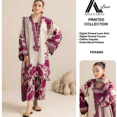 🌸 Adan Libas ADL-09 | Lawn & Chiffon Suit ✨ Al Nisa Embroidery Collection 🌿