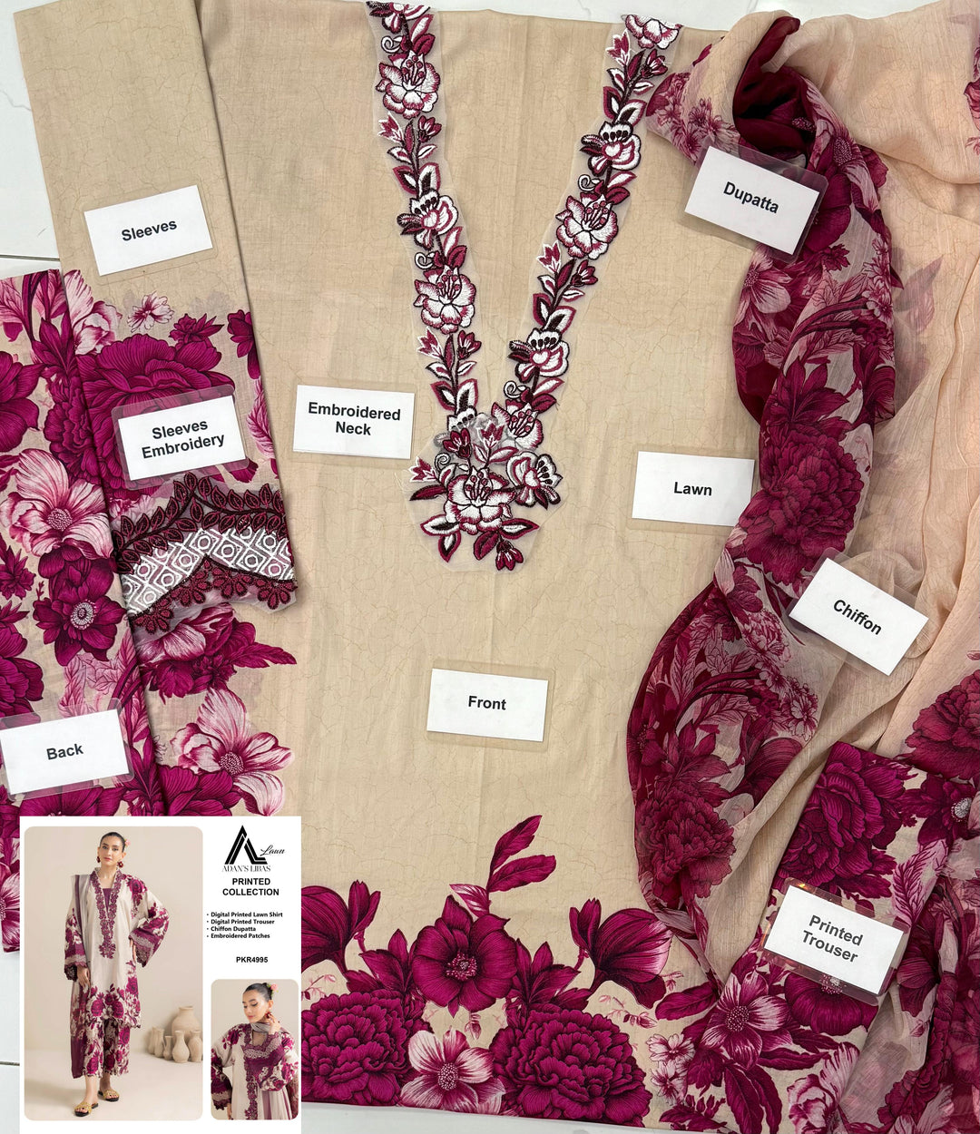 🌸 Adan Libas ADL-09 | Lawn & Chiffon Suit ✨ Al Nisa Embroidery Collection 🌿
