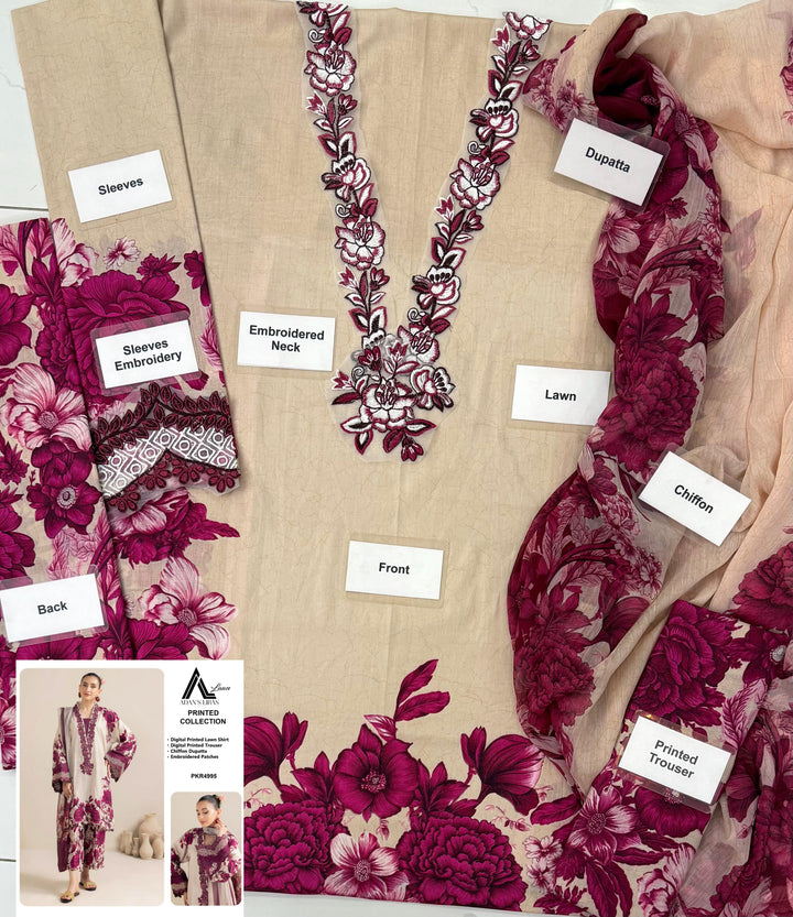 🌸 Adan Libas ADL-09 | Lawn & Chiffon Suit ✨ Al Nisa Embroidery Collection 🌿