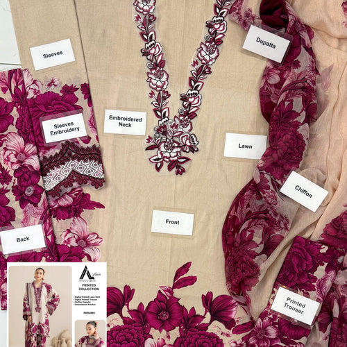 🌸 Adan Libas ADL-09 | Lawn & Chiffon Suit ✨ Al Nisa Embroidery Collection 🌿