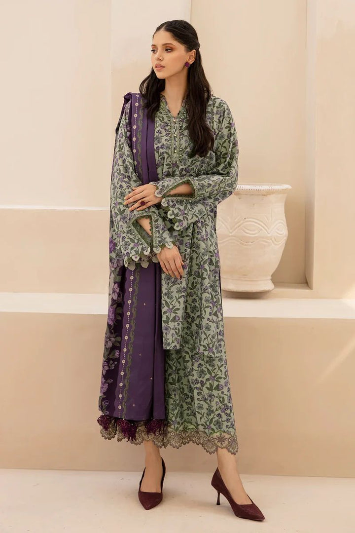 BIG BRANDS | Grey & Purple Floral Lawn 3-Piece Suit | Cutwork Embroidery & Sequin Lace | Printed Dupatta