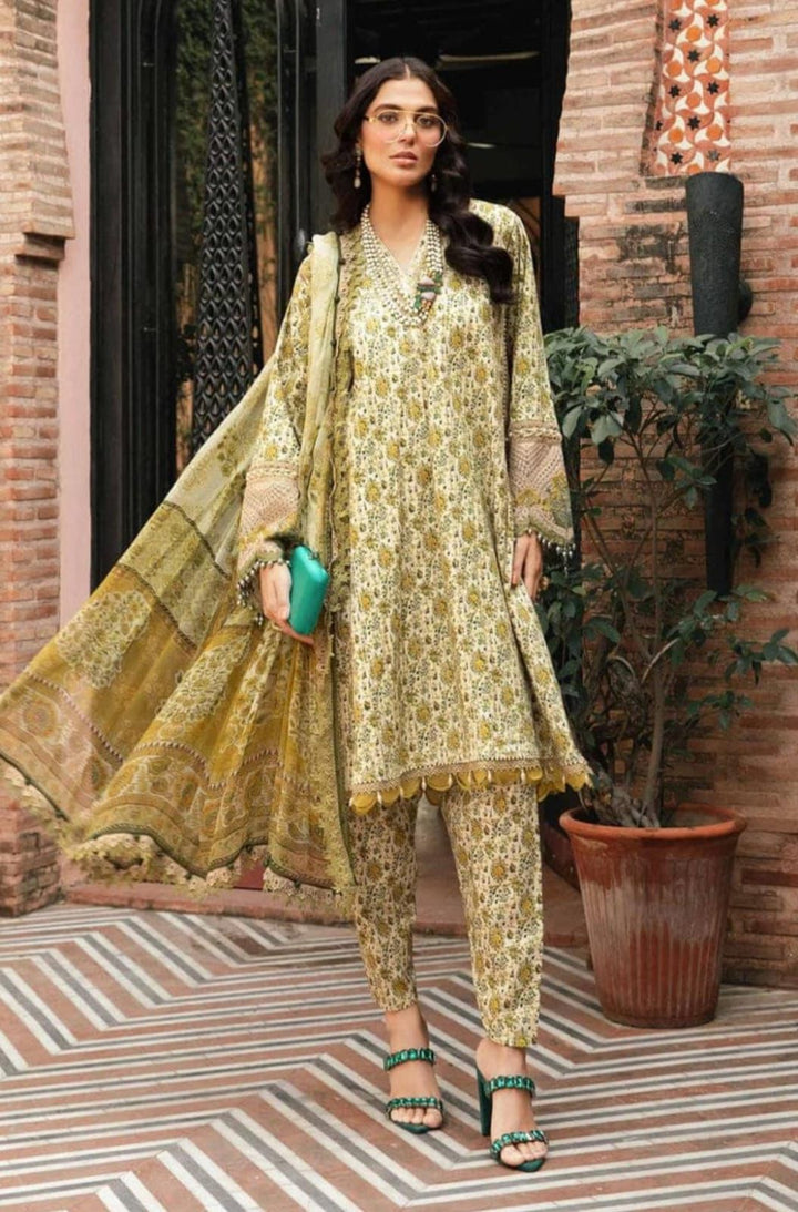 Aneela's Lawn Summer Collection | Cream & Yellow Floral Embroidered 3-Piece Unstitched Suit 🌼💛
