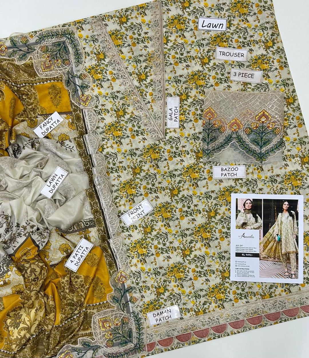 Aneela's Lawn Summer Collection | Cream & Yellow Floral Embroidered 3-Piece Unstitched Suit 🌼💛