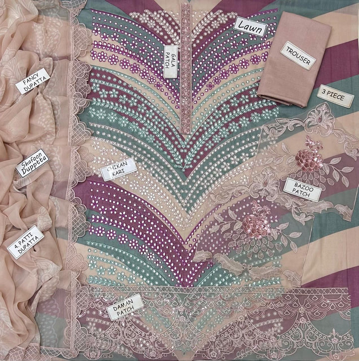 Maria B Lawn Summer Collection | Mauve & Teal Chikankari Embroidered 3-Piece Unstitched Suit 💜🩵✨