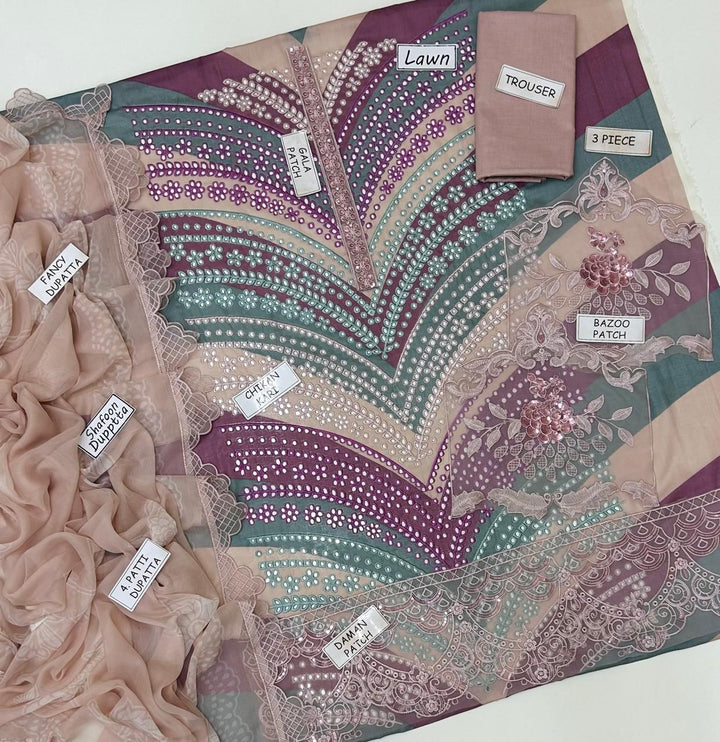 Maria B Lawn Summer Collection | Mauve & Teal Chikankari Embroidered 3-Piece Unstitched Suit 💜🩵✨