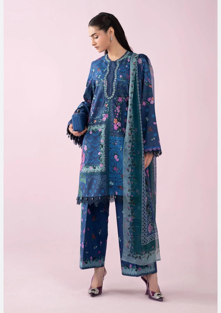 Maria B. Lawn 3 Piece Suit | Navy Blue Floral Print | Fancy Shafoon Dupatta