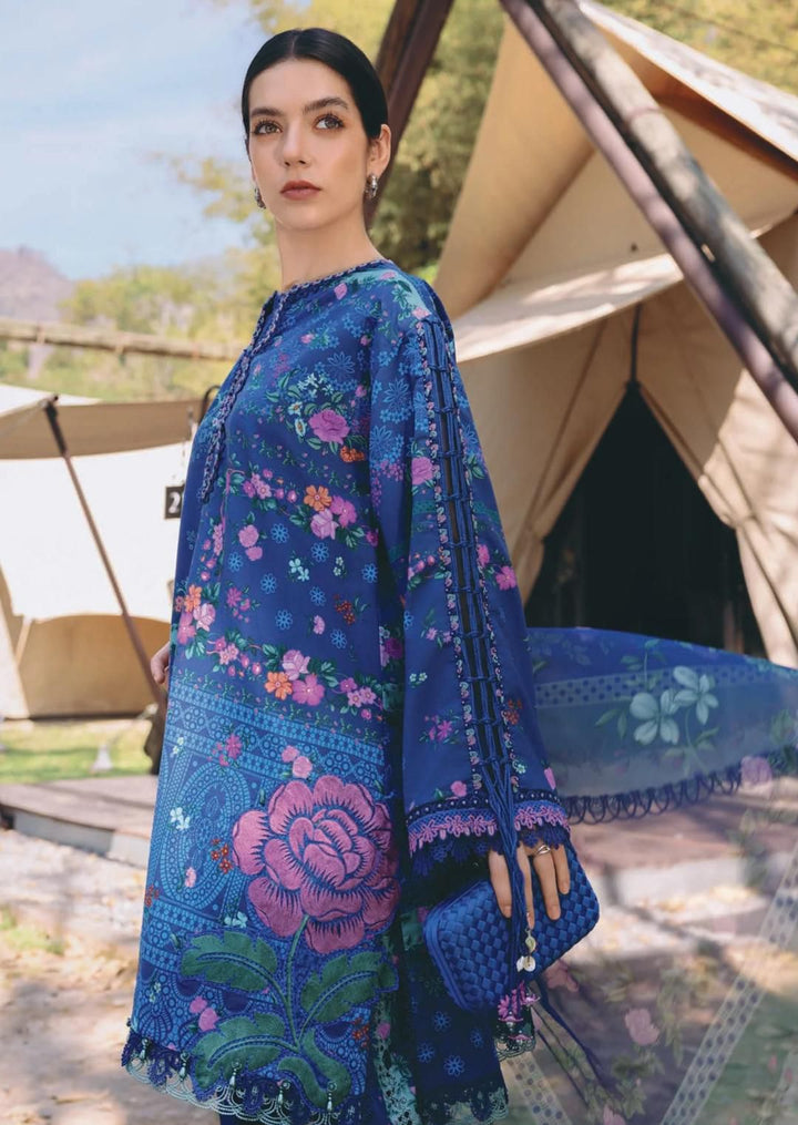 Maria B. Lawn 3 Piece Suit | Navy Blue Floral Print | Fancy Shafoon Dupatta