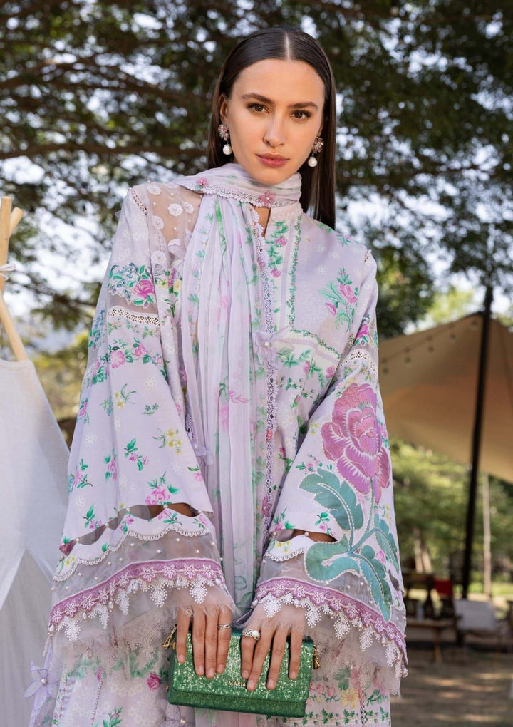 Maria B. Lawn 3 Piece Suit | Lilac Purple Floral Print | Fancy Shafoon Dupatta