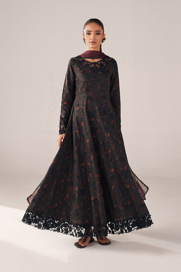 IZNIK Lawn 3 Piece Suit | Black Floral Print | Front Embroidery | Fancy Shafoon Dupatta