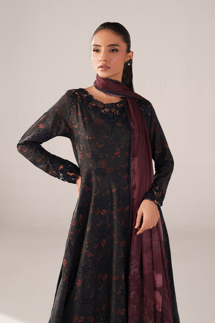 IZNIK Lawn 3 Piece Suit | Black Floral Print | Front Embroidery | Fancy Shafoon Dupatta