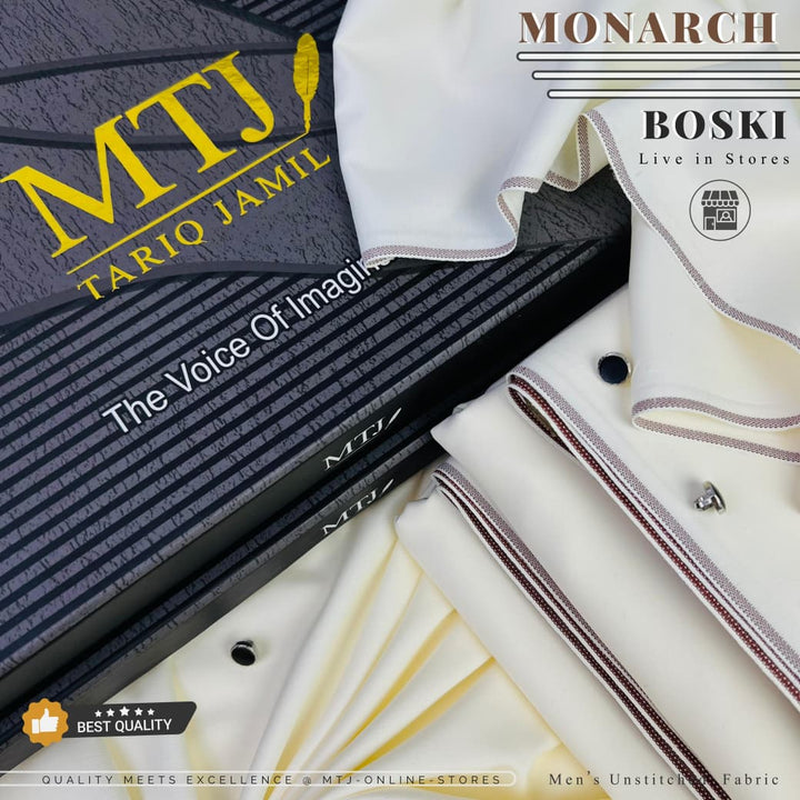 MTJ by Tariq Jamil | Monarch Boski Collection | Pure White Unstitched Men's Suit | Premium Gift Box