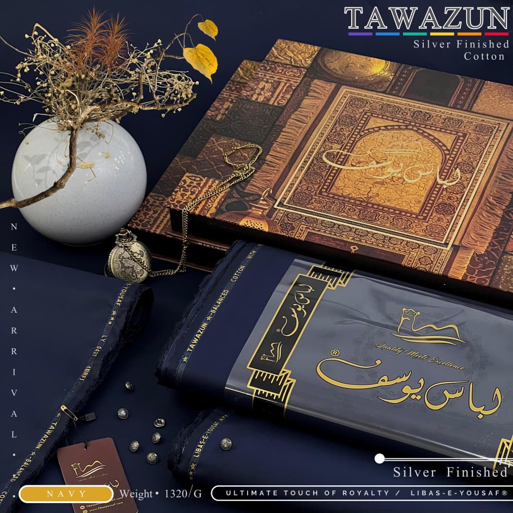 Libas-e-Yousaf | Tawazun Silver Finished Cotton Suit – Abalone | Premium Men's Unstitched Fabric