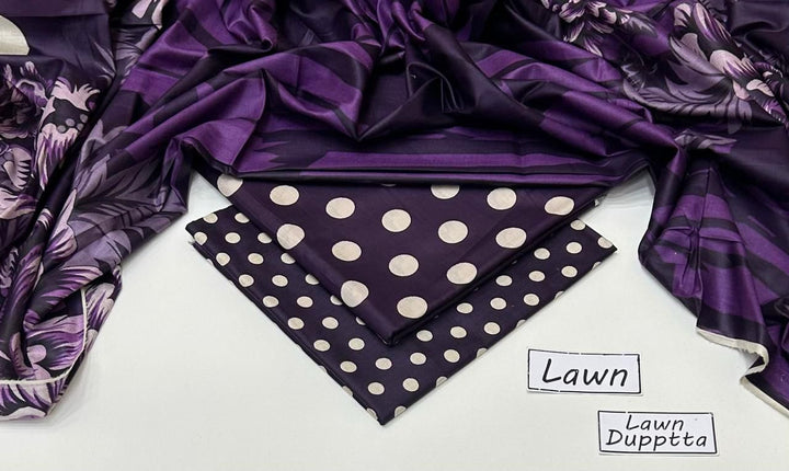 Baroque Printed Collection 3-Piece Lawn Suit | Purple Polka Dot | HM-10979 (SU) | MY: 964A