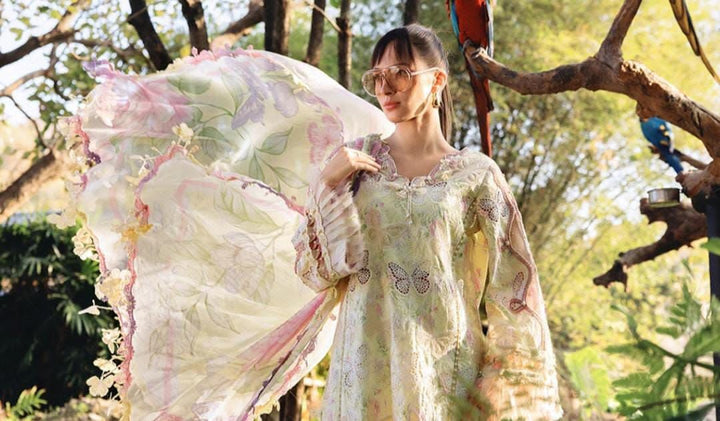 Luxury Lawn 3-Piece | Chikankari Emb Butterfly Print | Soft Yellow Floral Collection