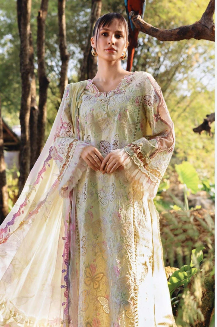 Luxury Lawn 3-Piece | Chikankari Emb Butterfly Print | Soft Yellow Floral Collection