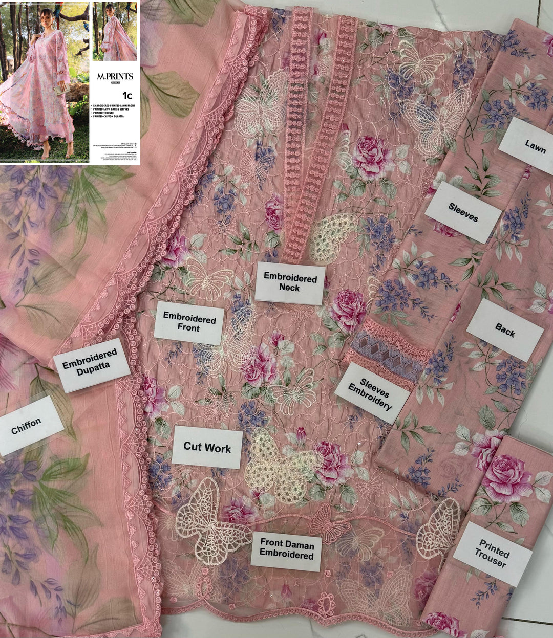 MARIA.B M.Prints "Blush Butterfly Dreams" – Embroidered 3-Piece Lawn Suit