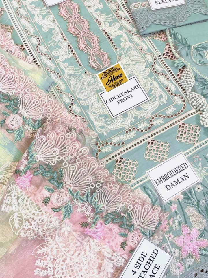 Heer Embroidery Collection  Chicken Kari Jacquard 3-Piece Suit with Embroidered Dupatta