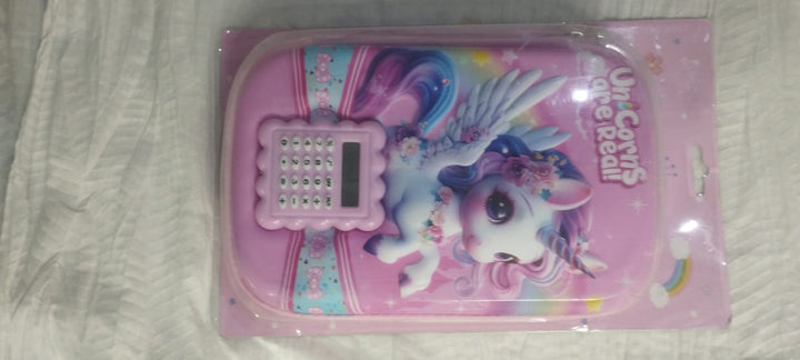 Unicorns Are Real Pencil Case with Calculator — Hard Shell EVA Zipper Pouch | Kawaii Pink Stationery for Girls