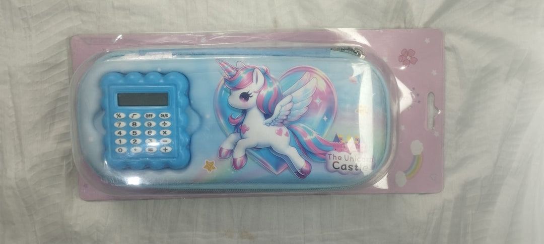 The Unicorn Castle Pencil Case with Calculator — Hard Shell EVA Zipper Pouch | Kawaii School Stationery for Girls